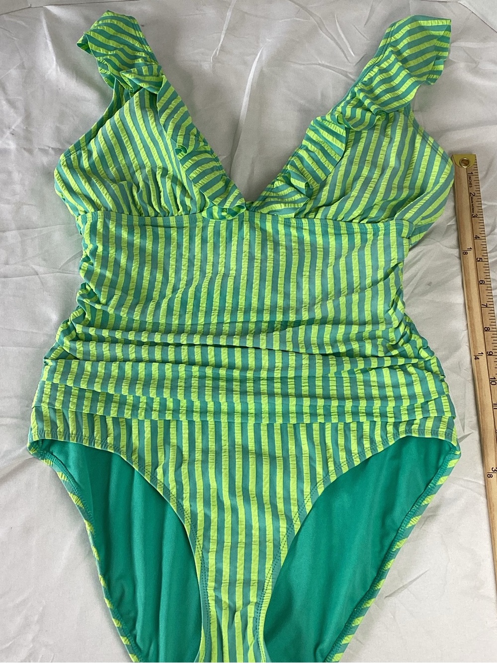 Ellen Tracy Green and aqua Striped One-Piece Swimsuit